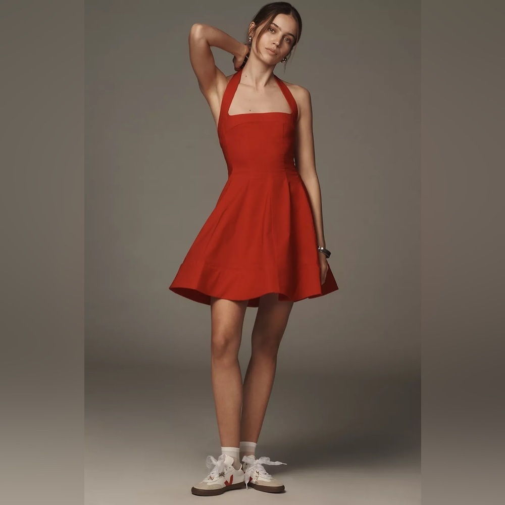 NWT! Anthropologie Maeve Red Square-Neck Fit-and-Flare Mini Dress - Size XL 🔖